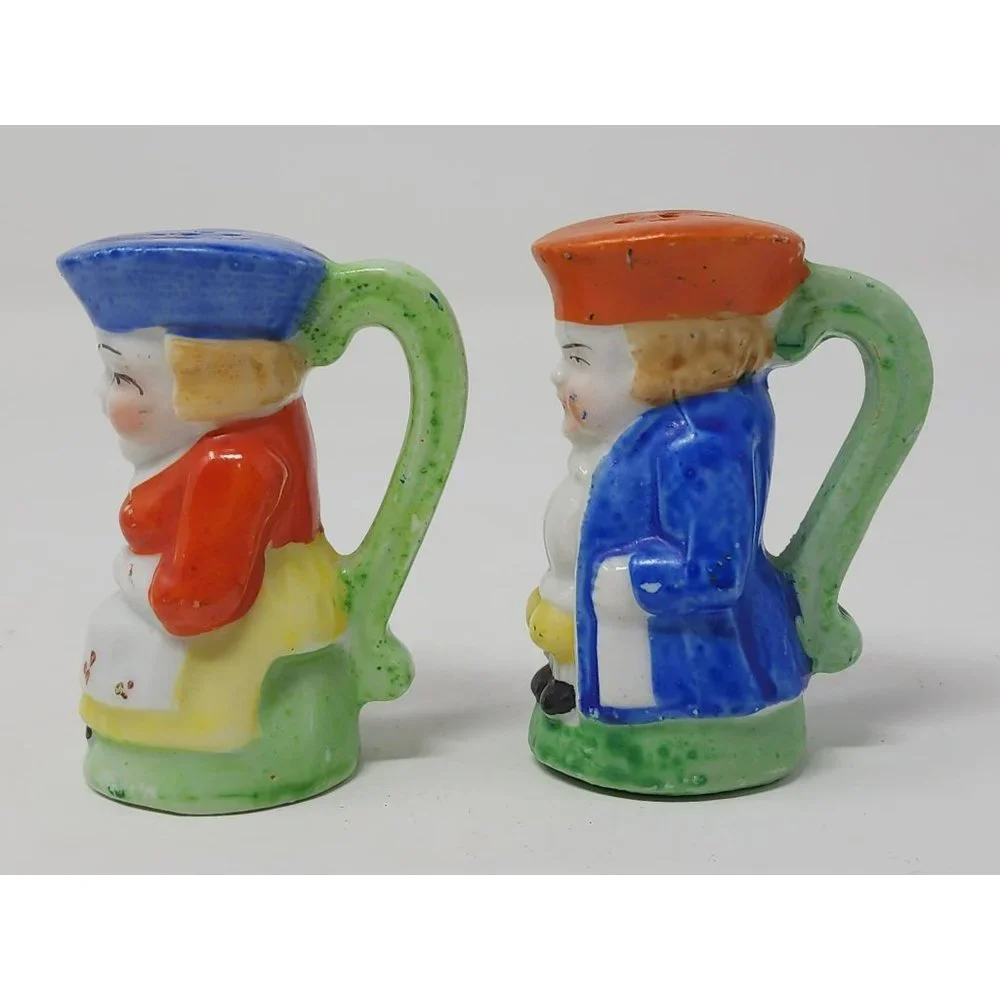 Vintage Porcelain Salt & Pepper Shakers Set With Handles‎ Imperial Couple Japan